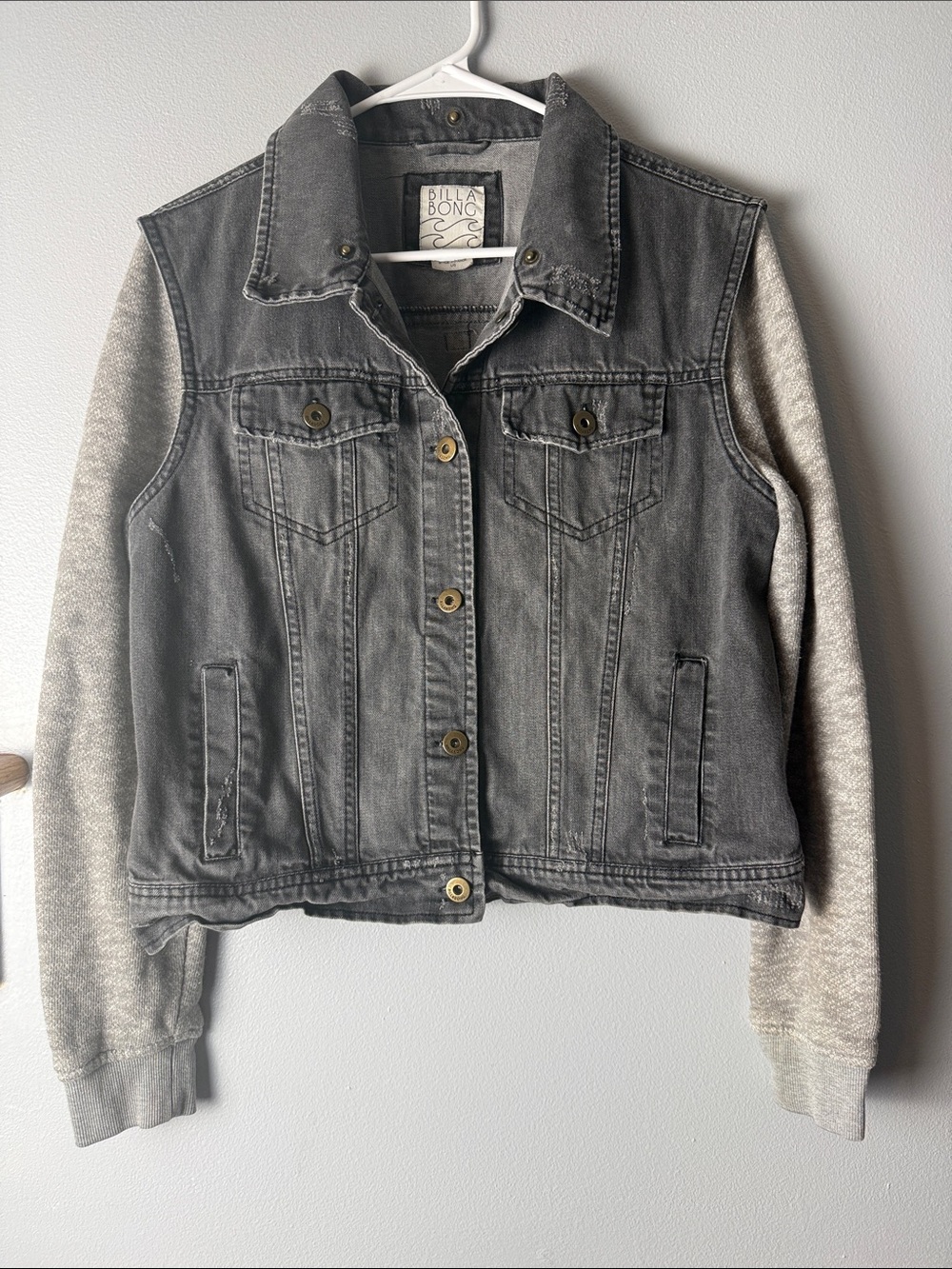 Billabong Grey Denim Jacket with Light Heather Grey Sleeves